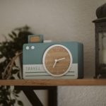 Custom Shelving - blue and white analog clock at 10 00