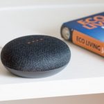 Smart Assistant - charcoal Google Mini on white surface