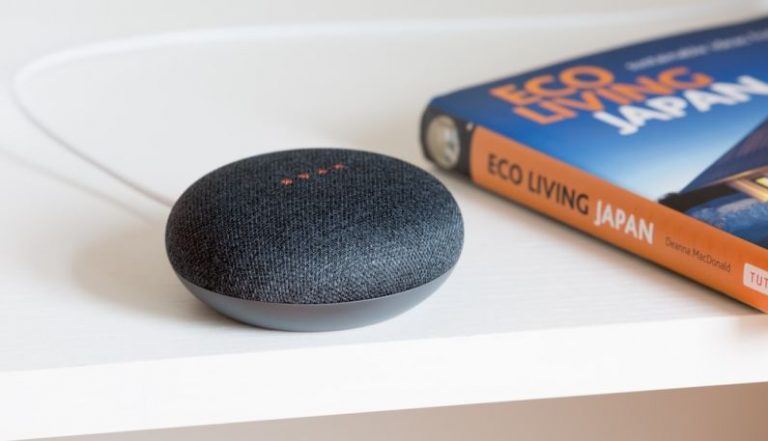 Smart Assistant - charcoal Google Mini on white surface